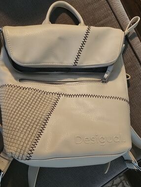 Desigual Cream Textured Backpack with Contrast Stitching